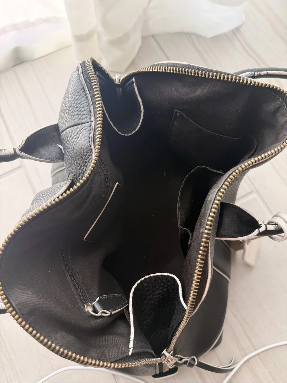 Coach Black Pebbled Leather Duffel with White Trim